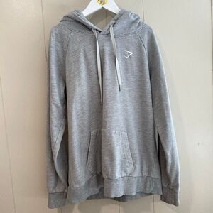 Gymshark Gray Fleece Lined Pullover Hoodie | Athletic Logo Sweatshirt Size M